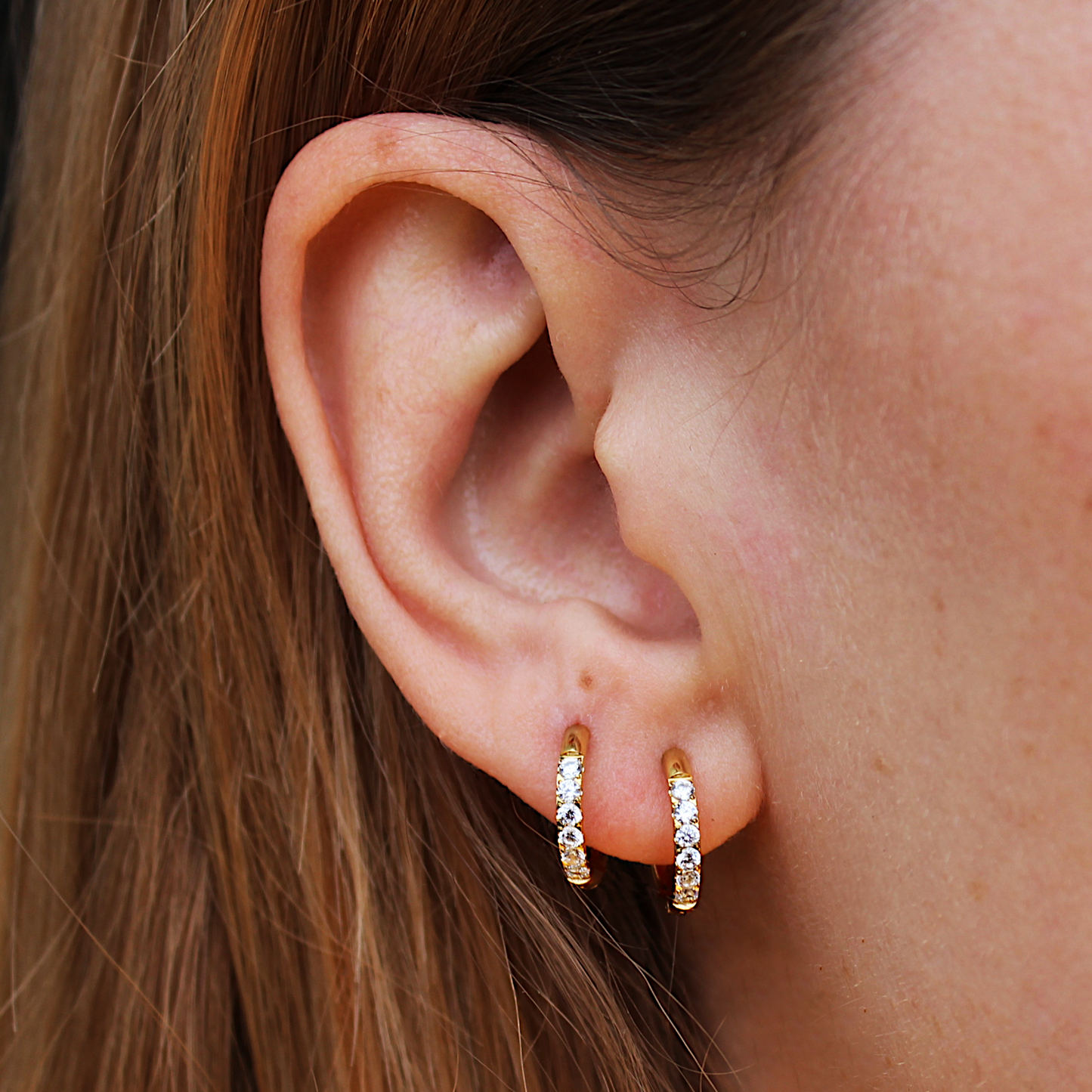 Crystal gold hoops