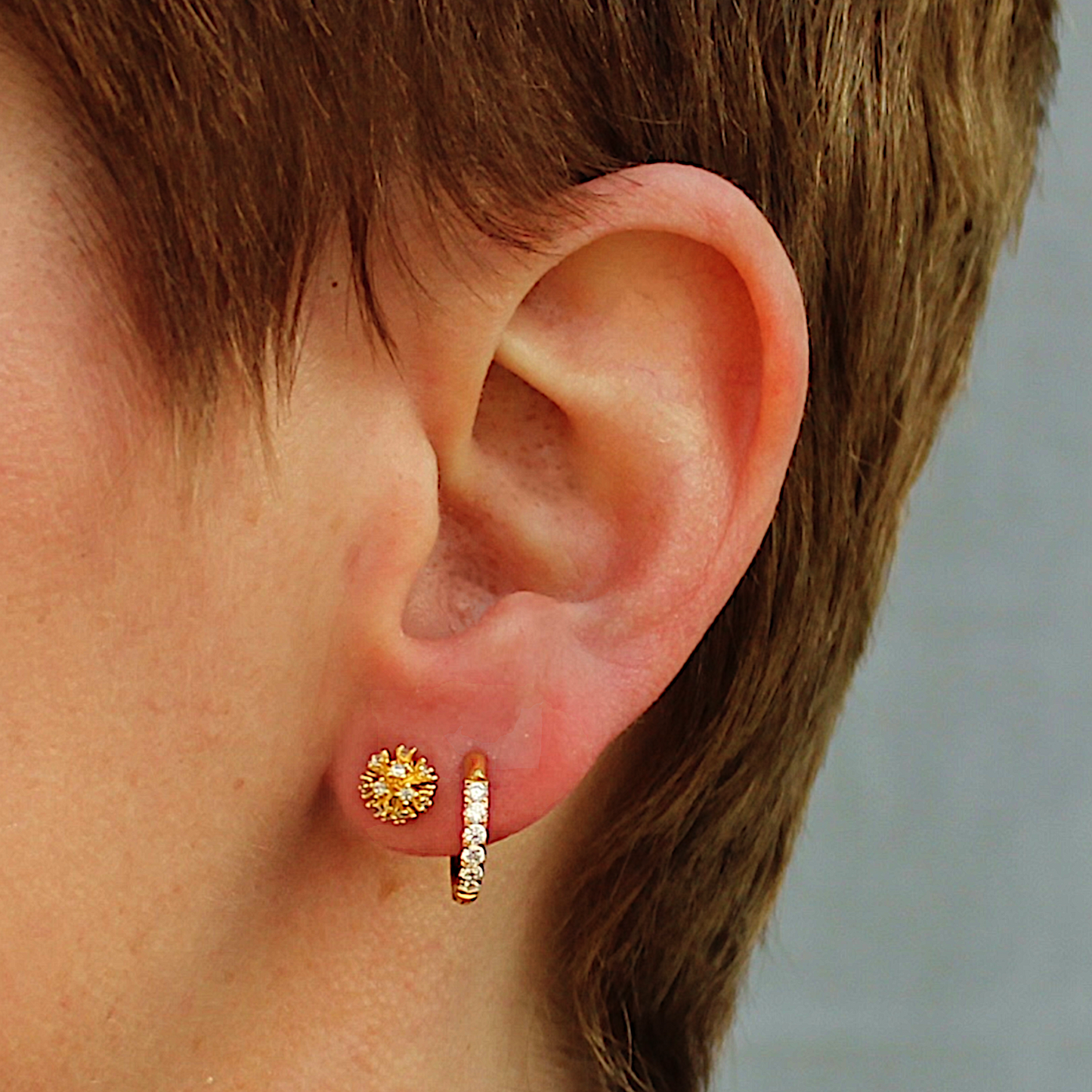Crystal gold hoops