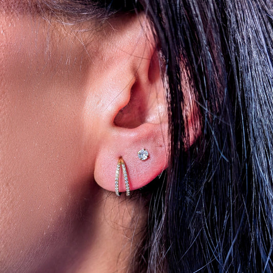 Double Crystal  Titanium Gold Hoop