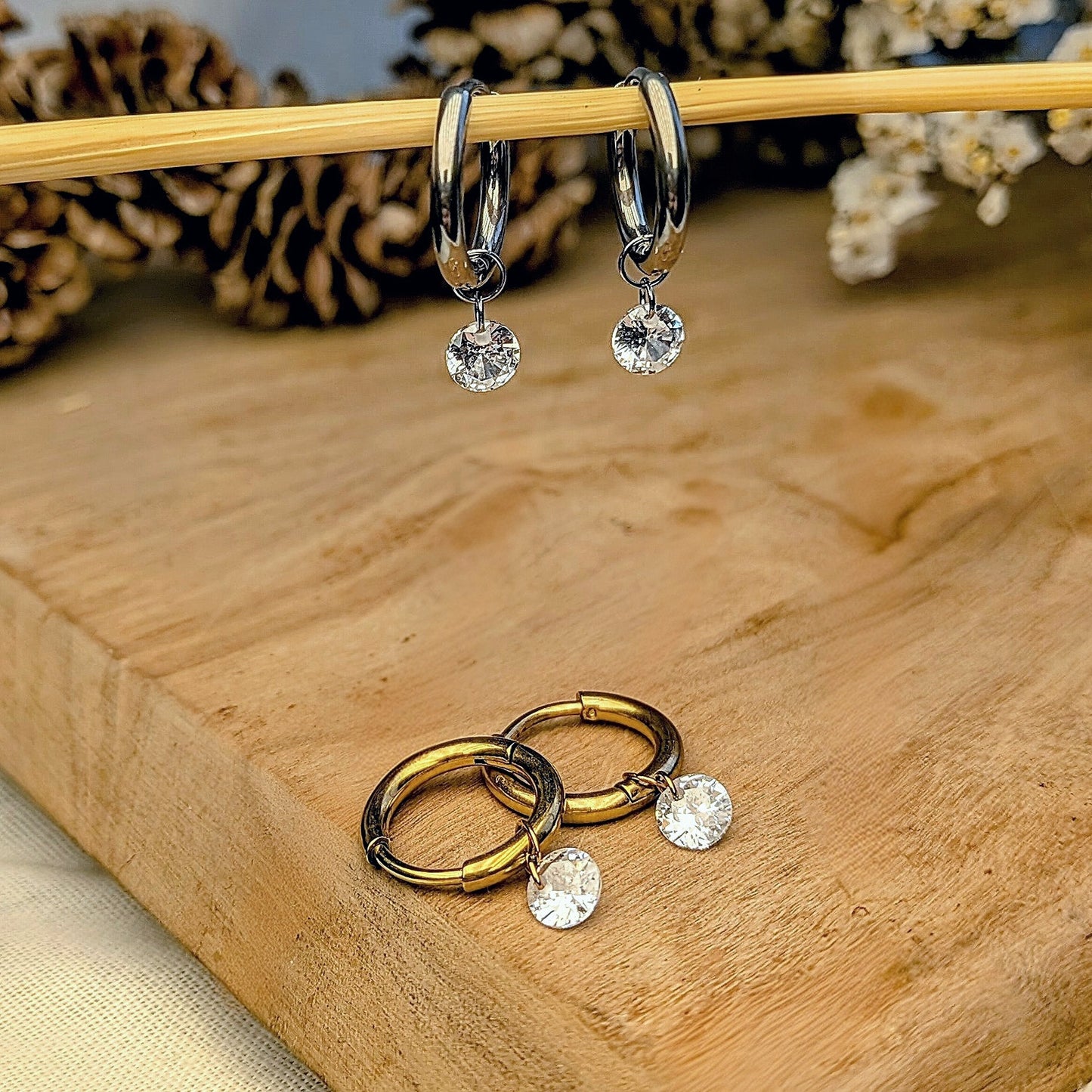 Crystal pendant gold hoop