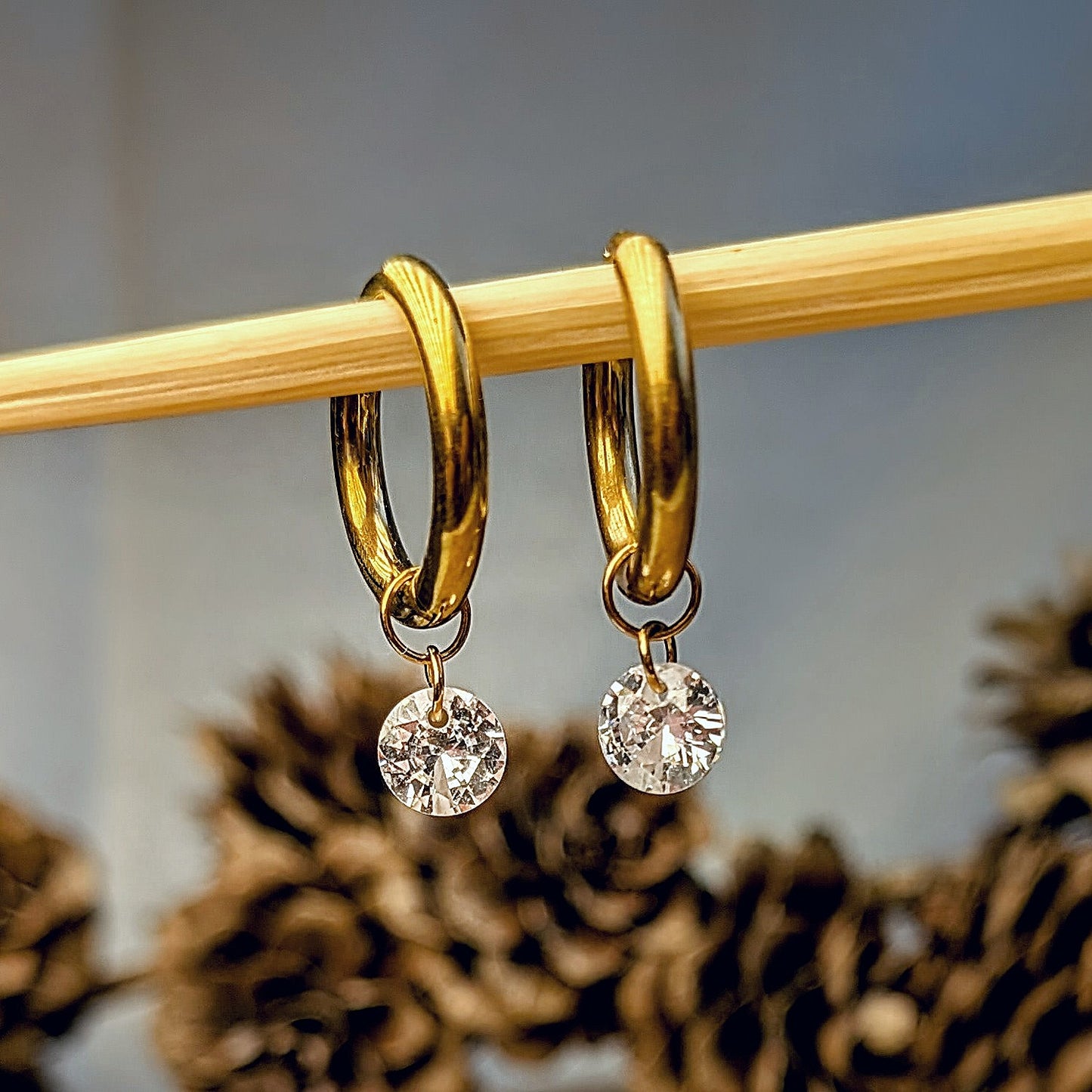 Crystal pendant gold hoop