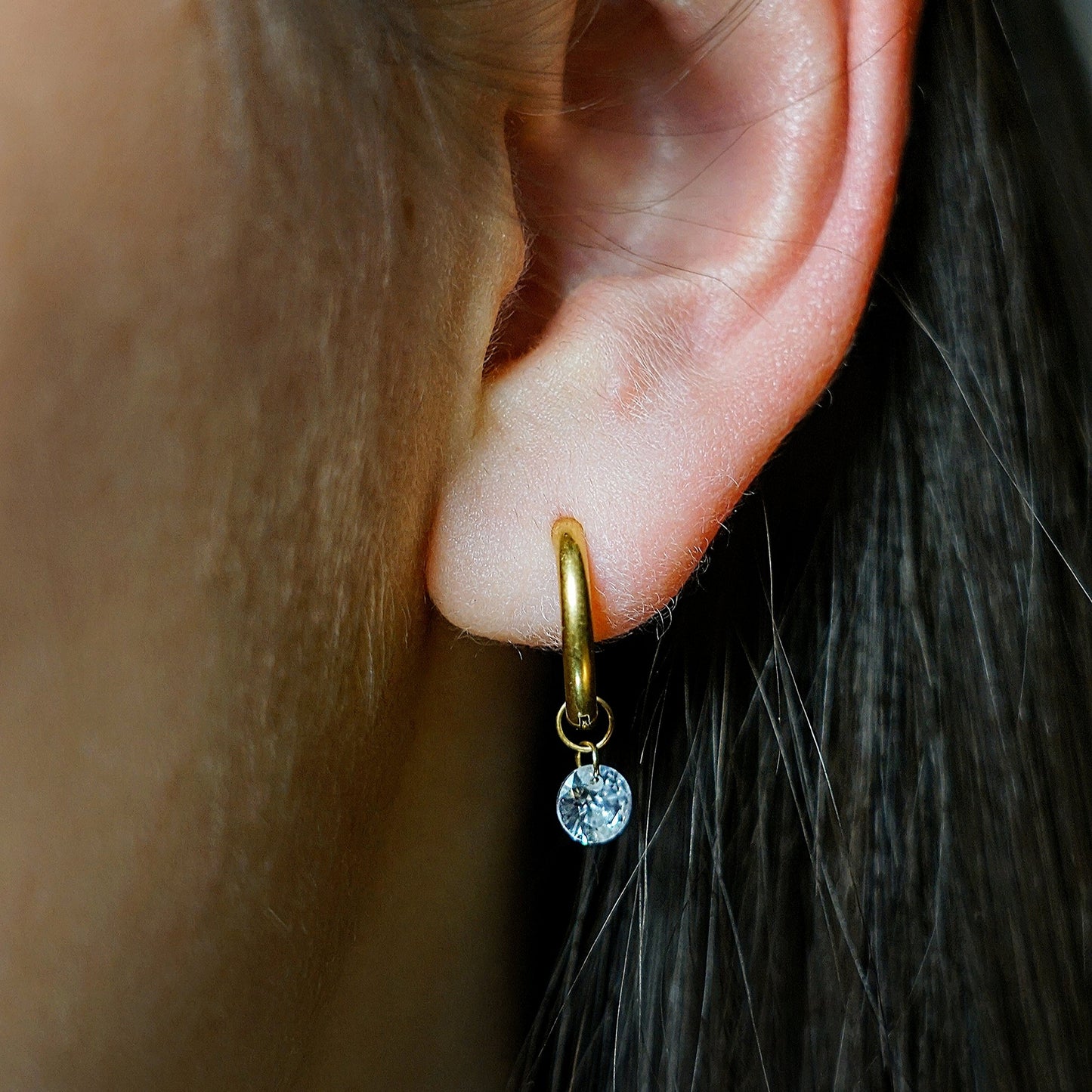 Crystal pendant gold hoop